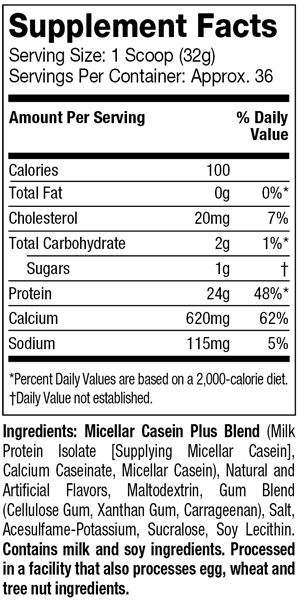 Supplement Facts - Casein Gold - Creamy Vanilla - 2.5 lbs.