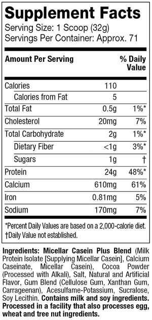 Supplement Facts - Casein Gold - Chocolate Supreme - 5 lbs.